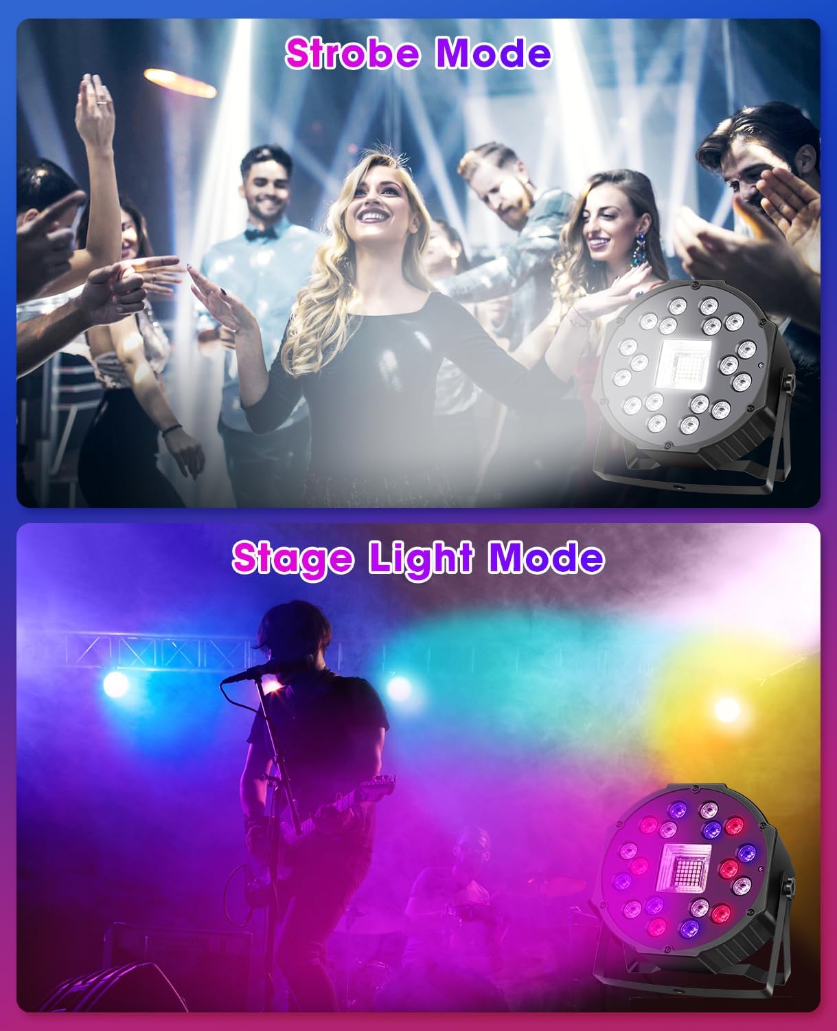 Thumbnail 2 de MOSFiATA LED Stage Light: RGB Strobe, 7 Modes, DMX Control, 2-Pack