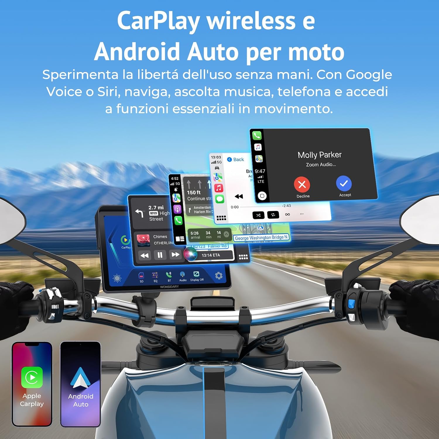 Detalle de Wonsidary W722 CarPlay per moto 7 pollici