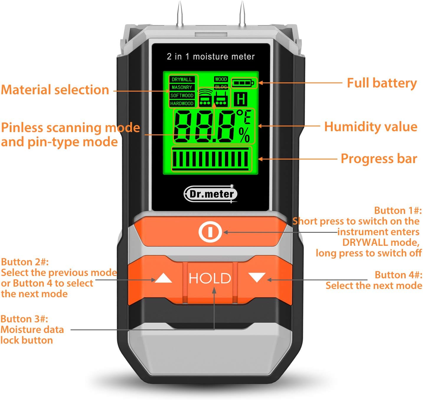 Thumbnail 7 de Medidor de Humedad Dr.meter 2 en 1 🧪 Pantalla LCD y 4 Modos