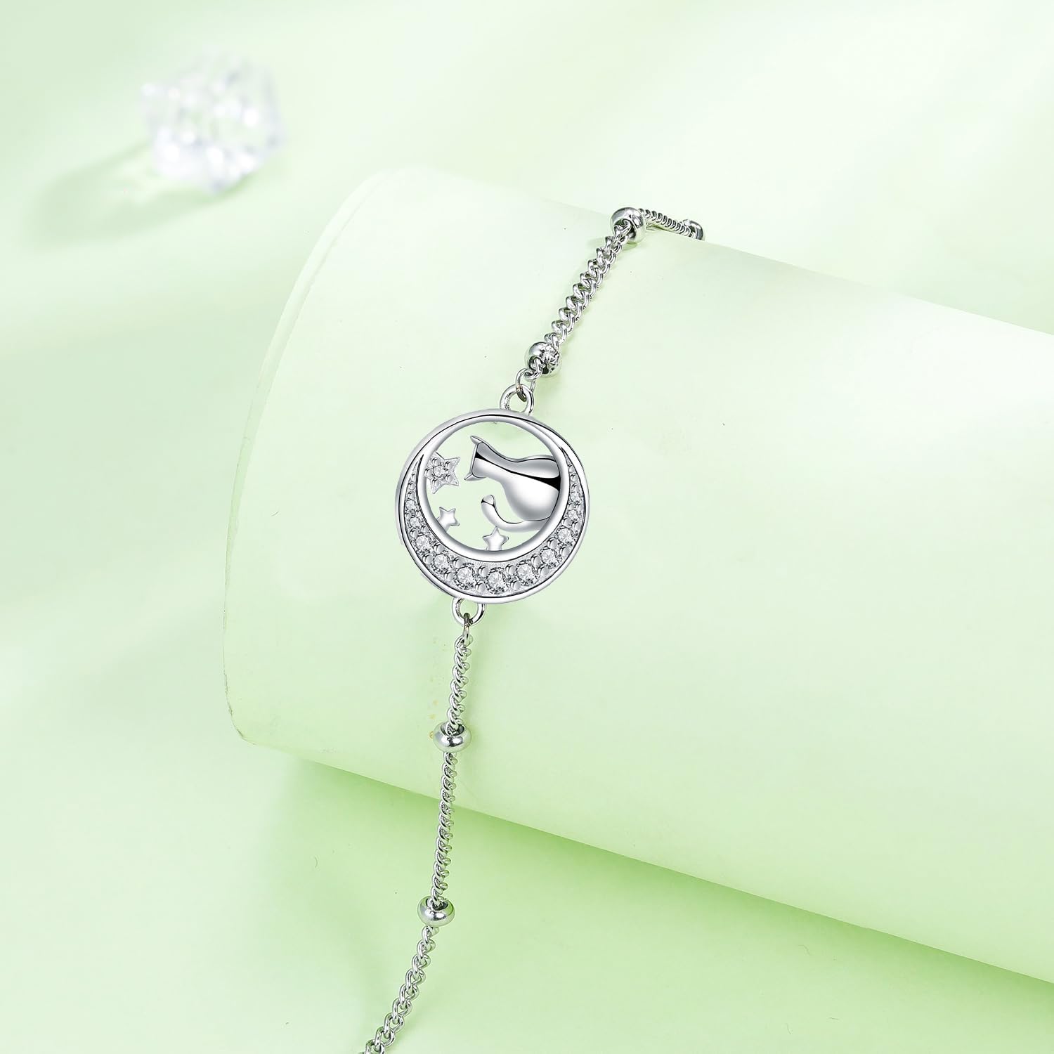 Detalle 2 de Arrebol Armband 925 Sterling Silber Damen mit Katzen-Motiv und Zirkonia, verstellbar (16 + 4 cm)