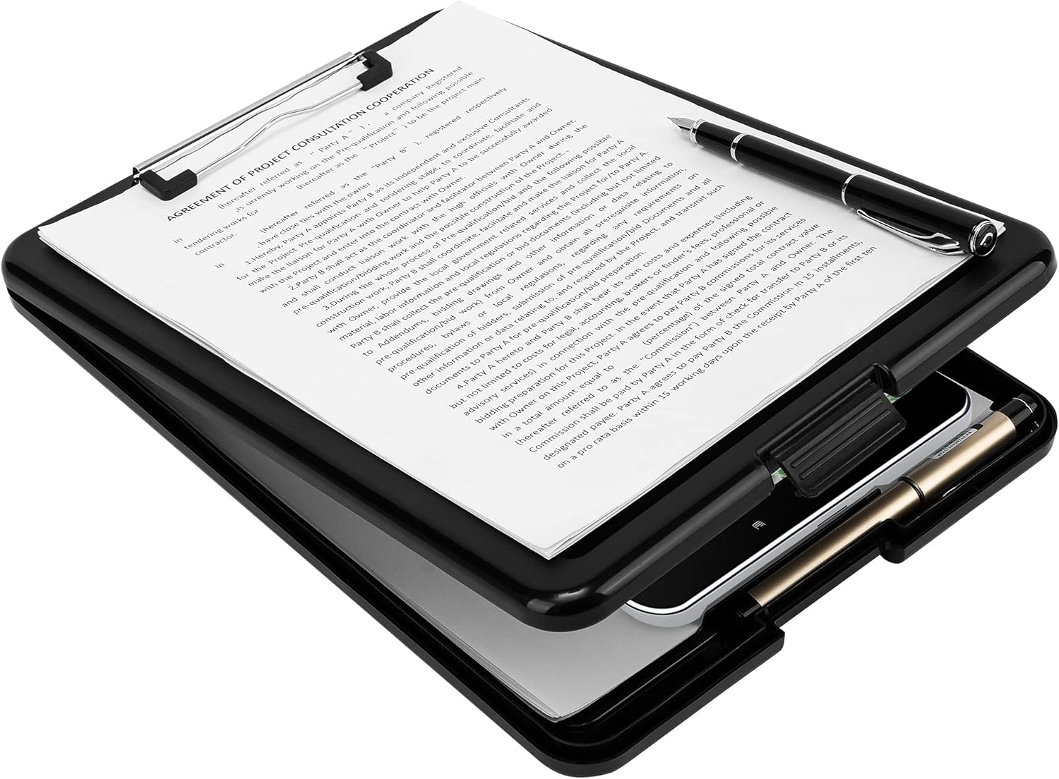 Detalle 2 de Amazon Basics Kunststoff-Klemmbrett mit Ablage, Schwarz – 2 Stück