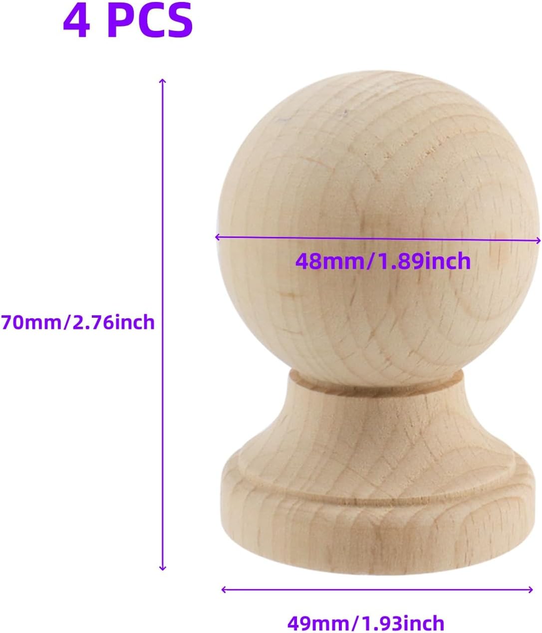 Detalle 2 de Risbay RSB2382 Unfinished Rubberwood Finials, 4-Pack, Pre-Drilled