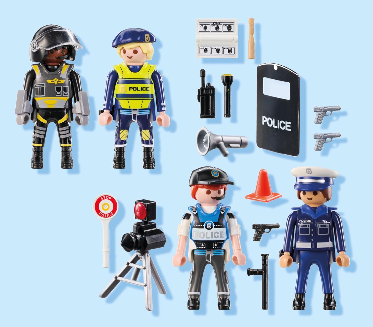 Detalle de PLAYMOBIL Figurenset Polizei – Rollen-Spiel mit 4 Figuren für Abenteuer im Polizeialltag ab 4 Jahren