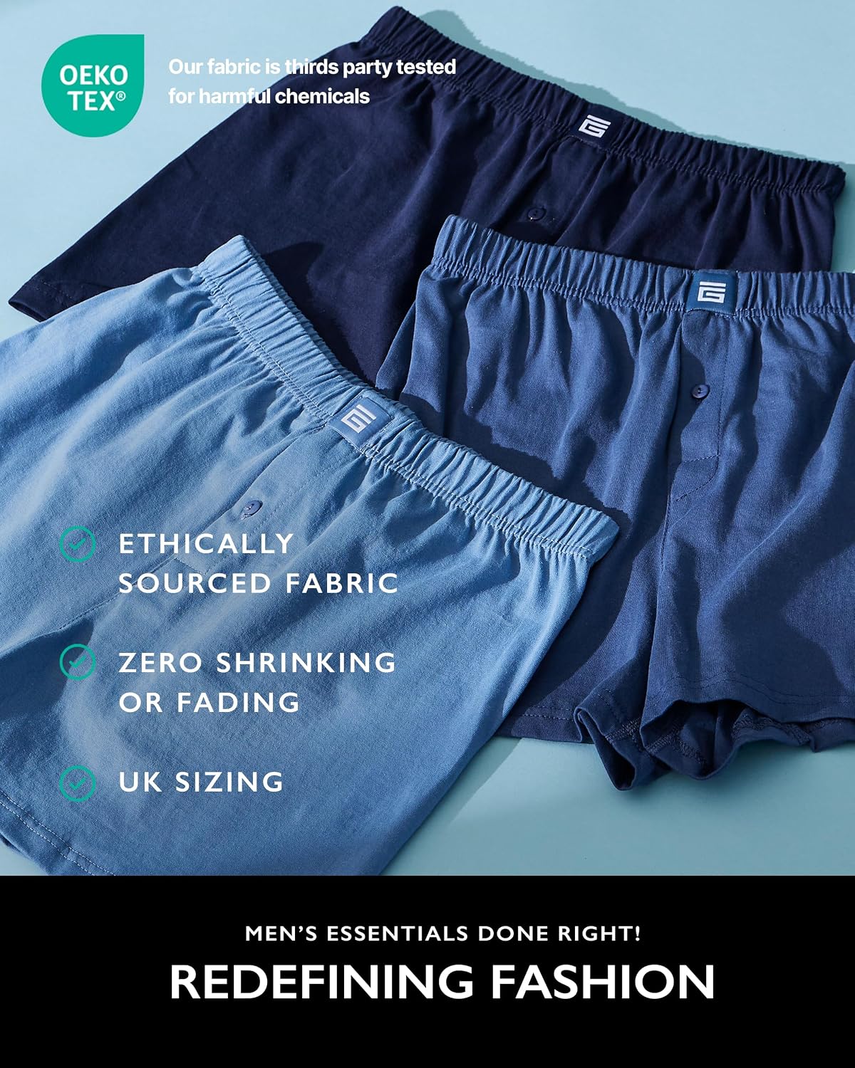 Thumbnail 4 de Giovici Mens Boxers Loose Fit – Super Soft Cotton Shorts with Button Fly