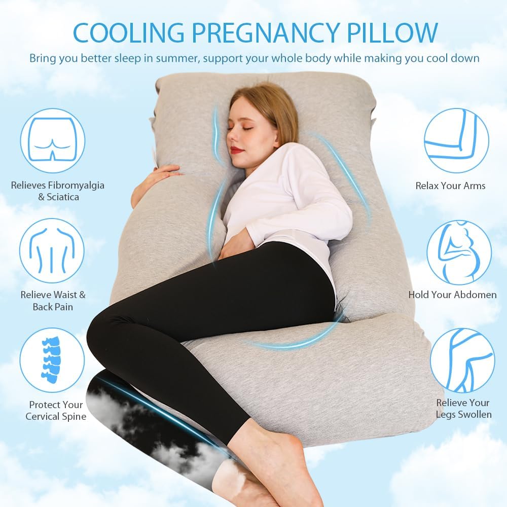 Thumbnail 1 de Chilling Home J-Shaped Pregnancy Pillow (150x70cm) in Grey with Cooling Removable Cover