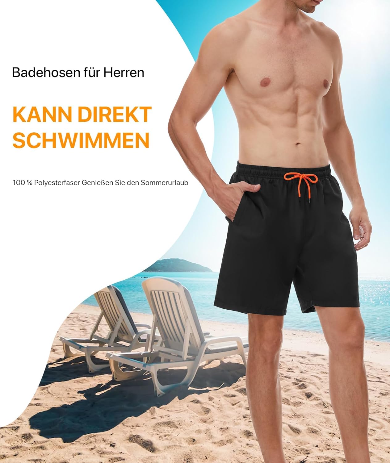 Thumbnail 4 de SIHOHAN Herren-Badehose Schnelltrocknend mit Meshfutter und Tunnelzug – wasserdichte Boardshorts