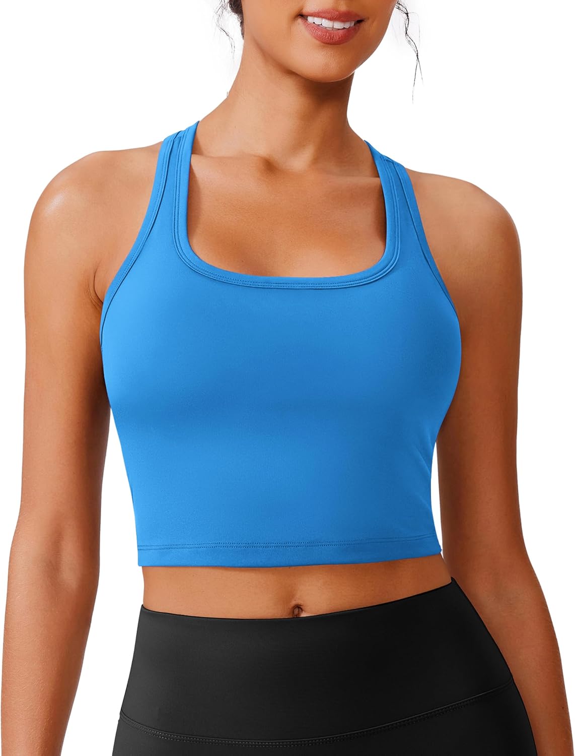 Detalle de PINSPARK Women's Racerback Sports Bra Tank with Light Support and Removable Cups