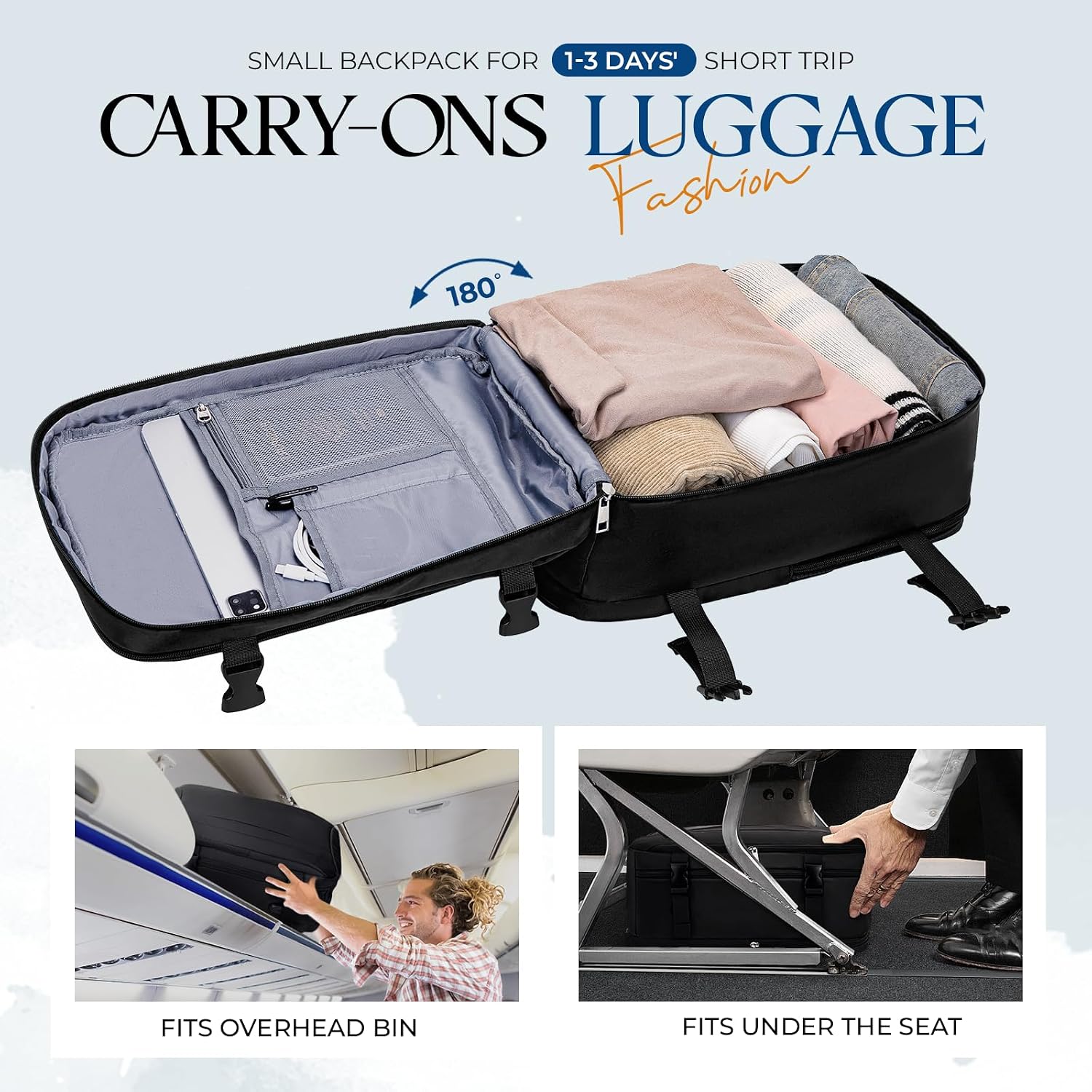 Detalle 2 de Zaino VMIKIV 40x30x20 per bagaglio a mano Ryanair, Wizz Air e Vueling con scomparto laptop e tasca antifurto