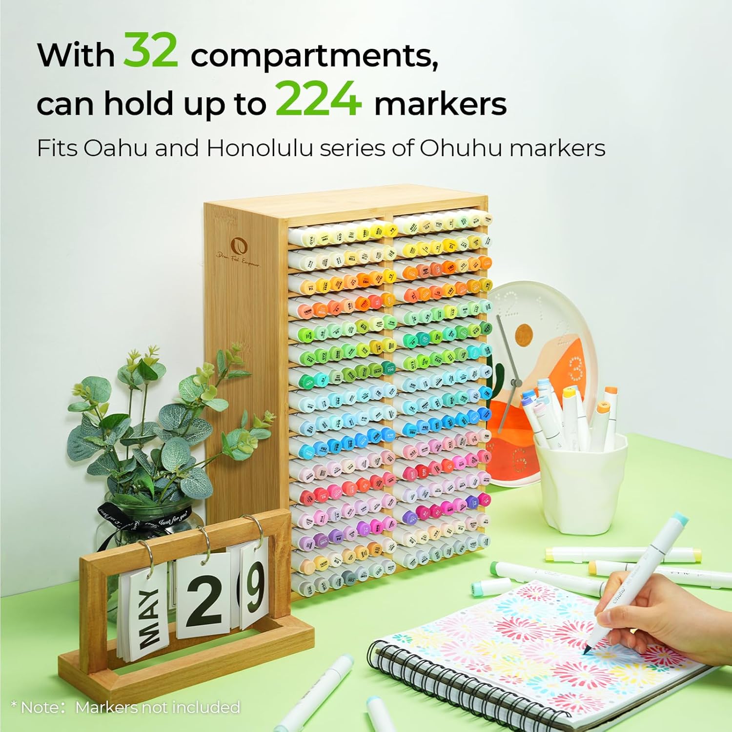 Thumbnail 2 de Ohuhu Bamboo Marker Organizer – 224 Markers, 32 Compartments