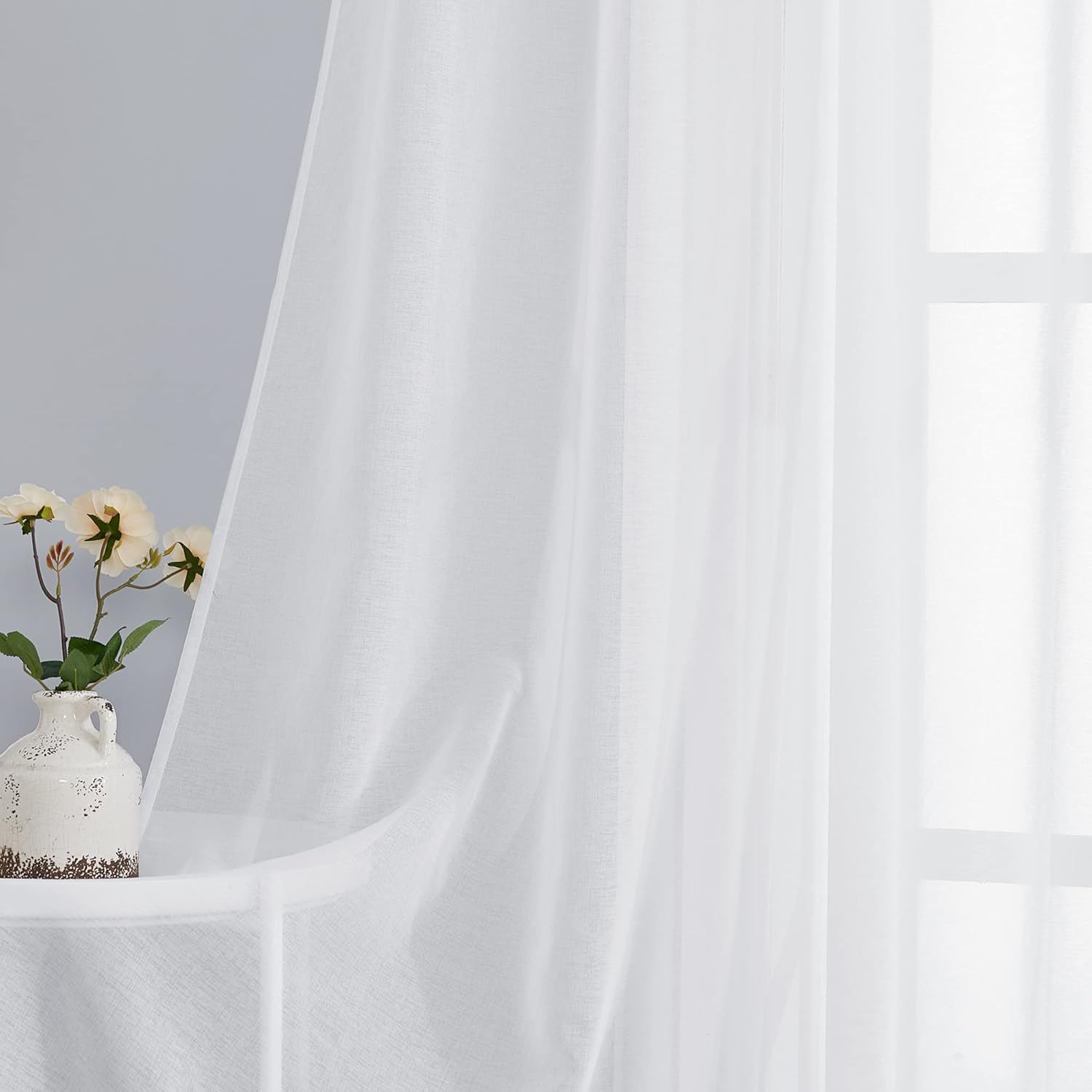 Detalle de PONY DANCE Stores Gardinen mit Kräuselband für Schienensystem – 2er-Set, 245 x 140 cm pro Stück, weiß transparent