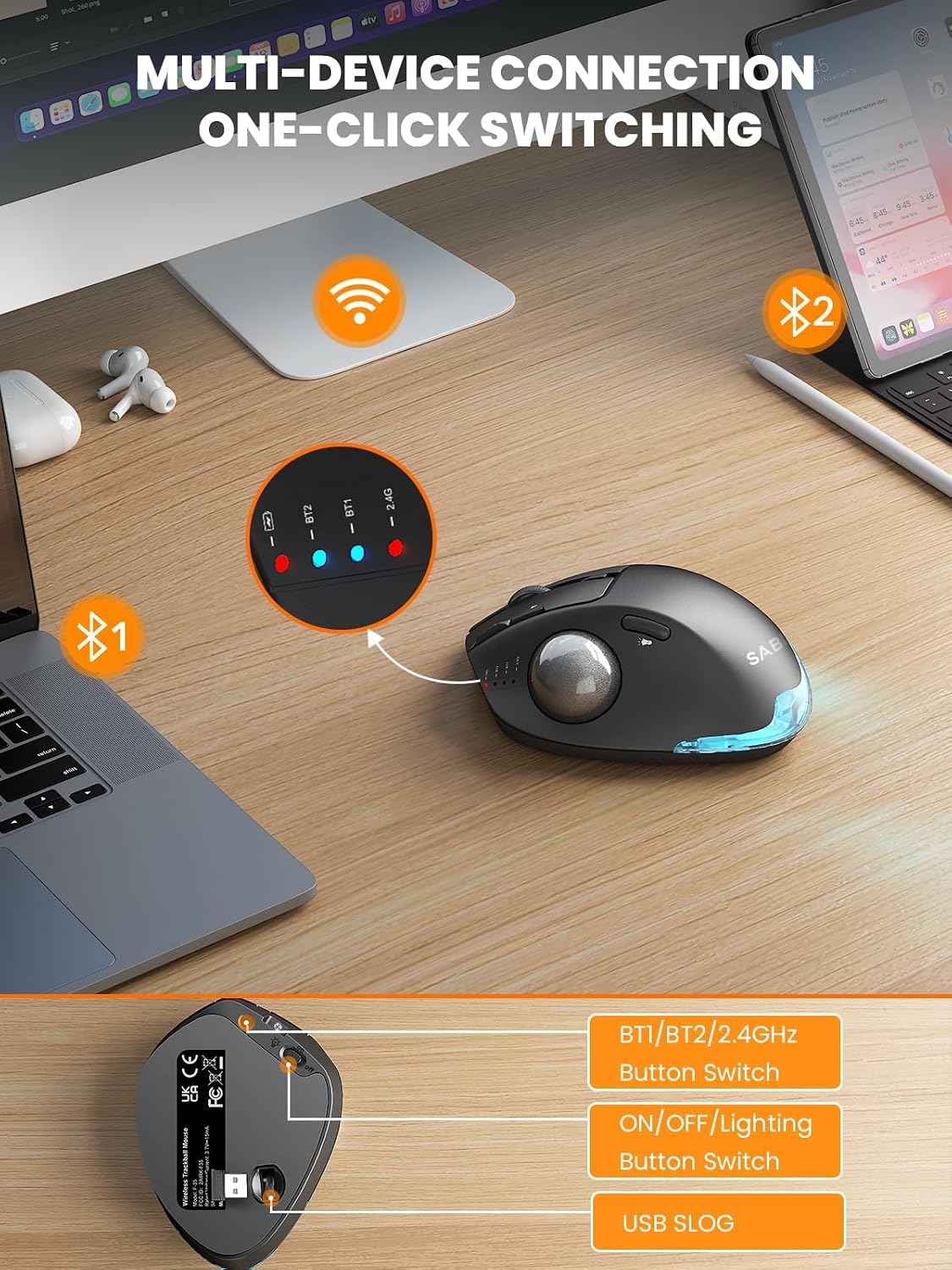 Thumbnail 3 de SABLUTE Wireless Trackball Mouse 5 DPI 🖱
