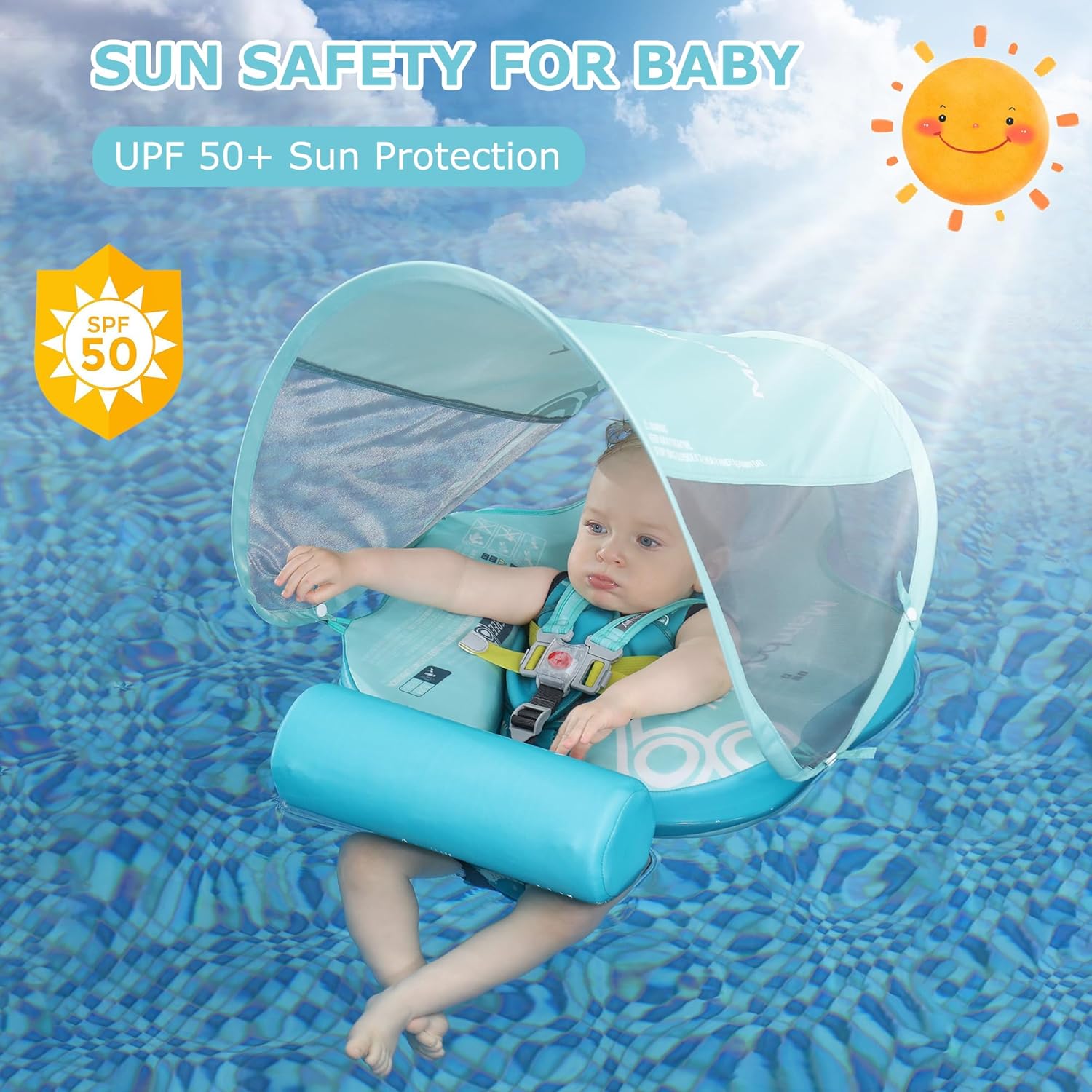 Detalle de Luckclubtojoy Mambobaby Float with Canopy & Tail – Non-Inflatable Infant Pool Float (Green)