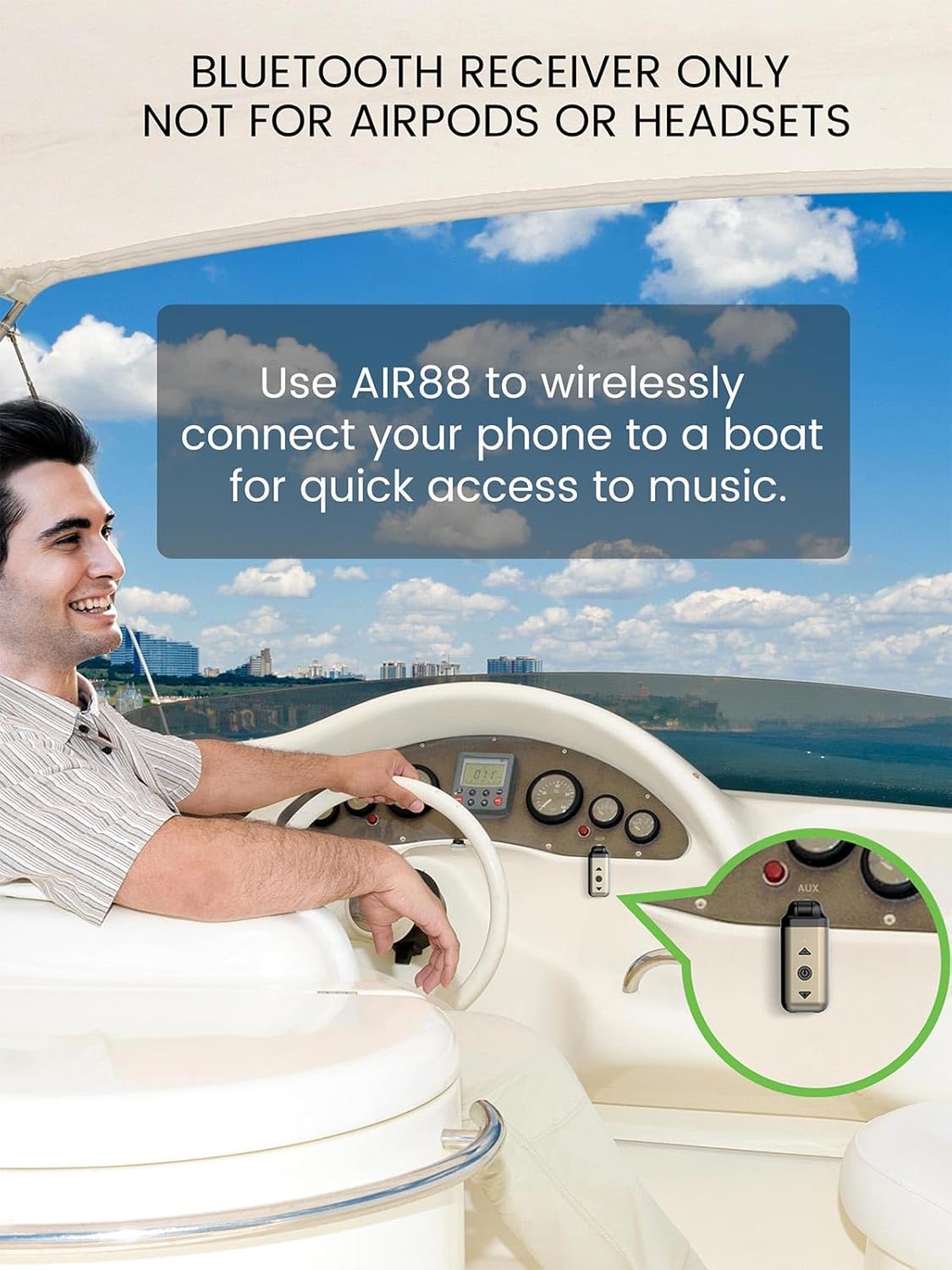 Detalle de HVMLAK Air88 Aux Bluetooth 5.4 Adapter Auto – kabelloses Audio für unterwegs, rotierender 3.5 mm Anschluss