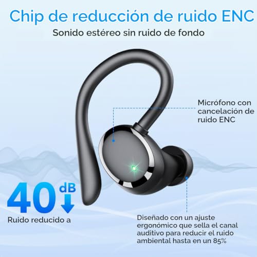 Detalle de KT1 auriculares inalámbricos Bluetooth 5.3 con pantalla LED, 72 horas e IPX7
