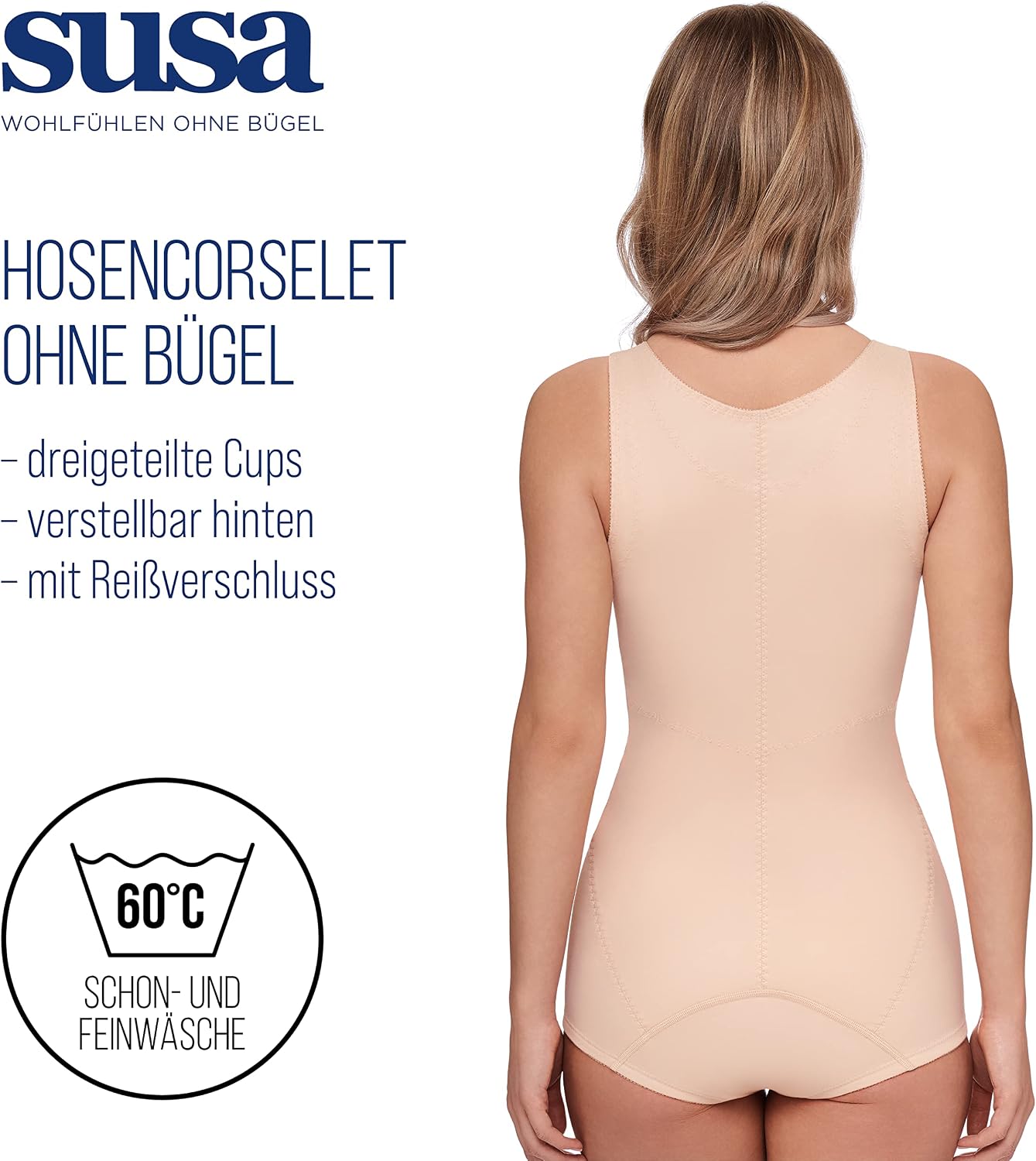Thumbnail 2 de SUSA półprzezroczyste body damskie bez fiszbin, z zamkiem z przodu