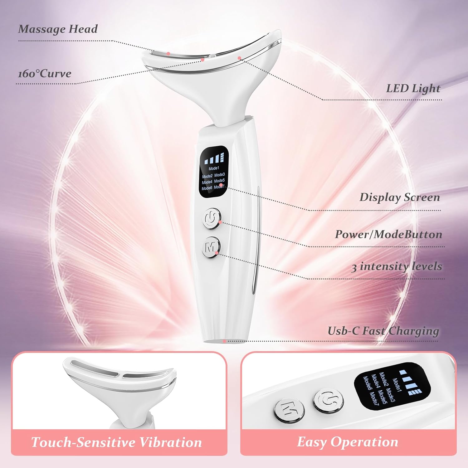 Detalle 2 de Gesichtsmassagegerät mit EMS, LED-Licht und Wärme – Gegen Falten, Basis-Lifting für Gesicht, Hals und Kinn