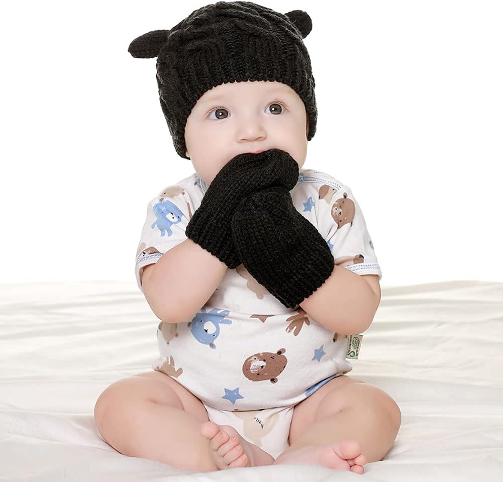 Thumbnail 1 de Malaxlx newborn to toddler winter beanie hat & mittens set (acrylic knit) for babies up to 18 months