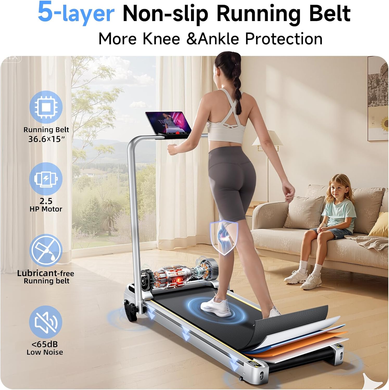 Detalle de YPOO M4538J Foldable Walking Pad Treadmill with Handlebar and 3-Level Incline