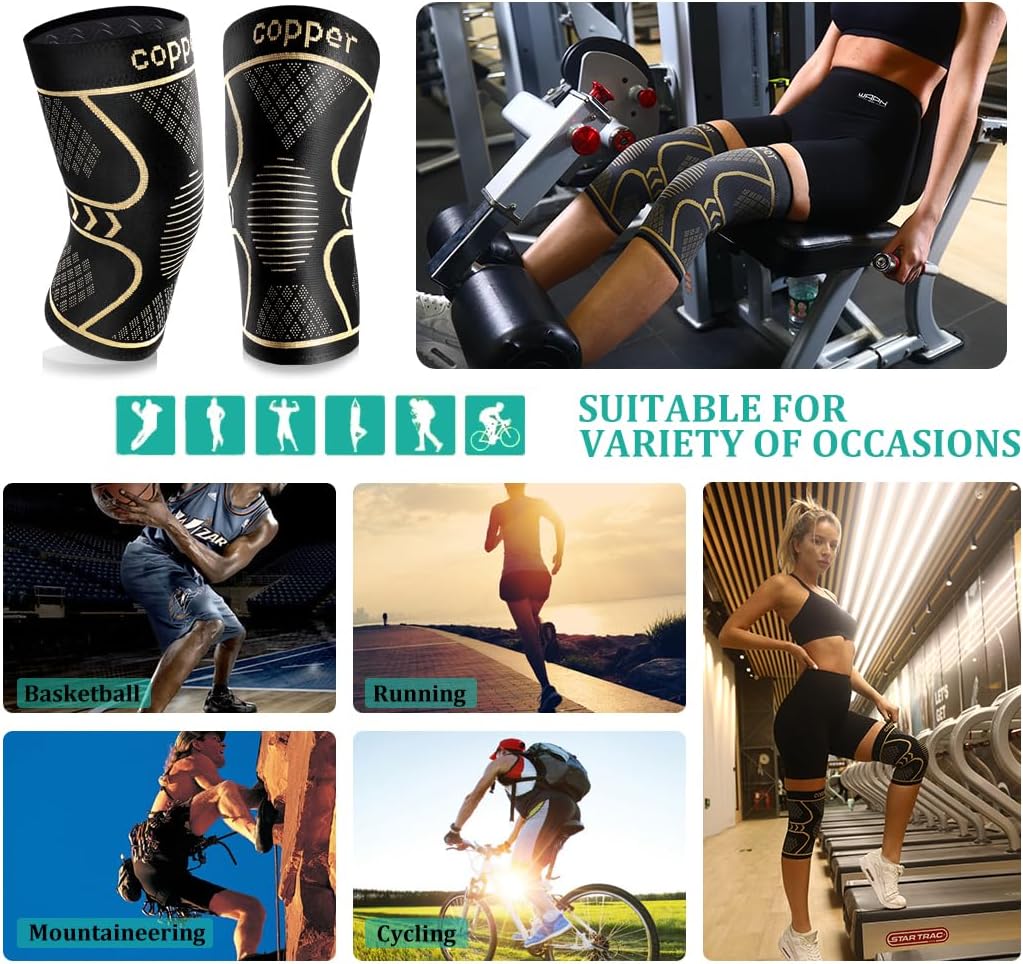 Detalle 1 de Copper Knee Braces for Women and Men (2-Pack) Knee Compression Sleeves for Pain Relief and Support
