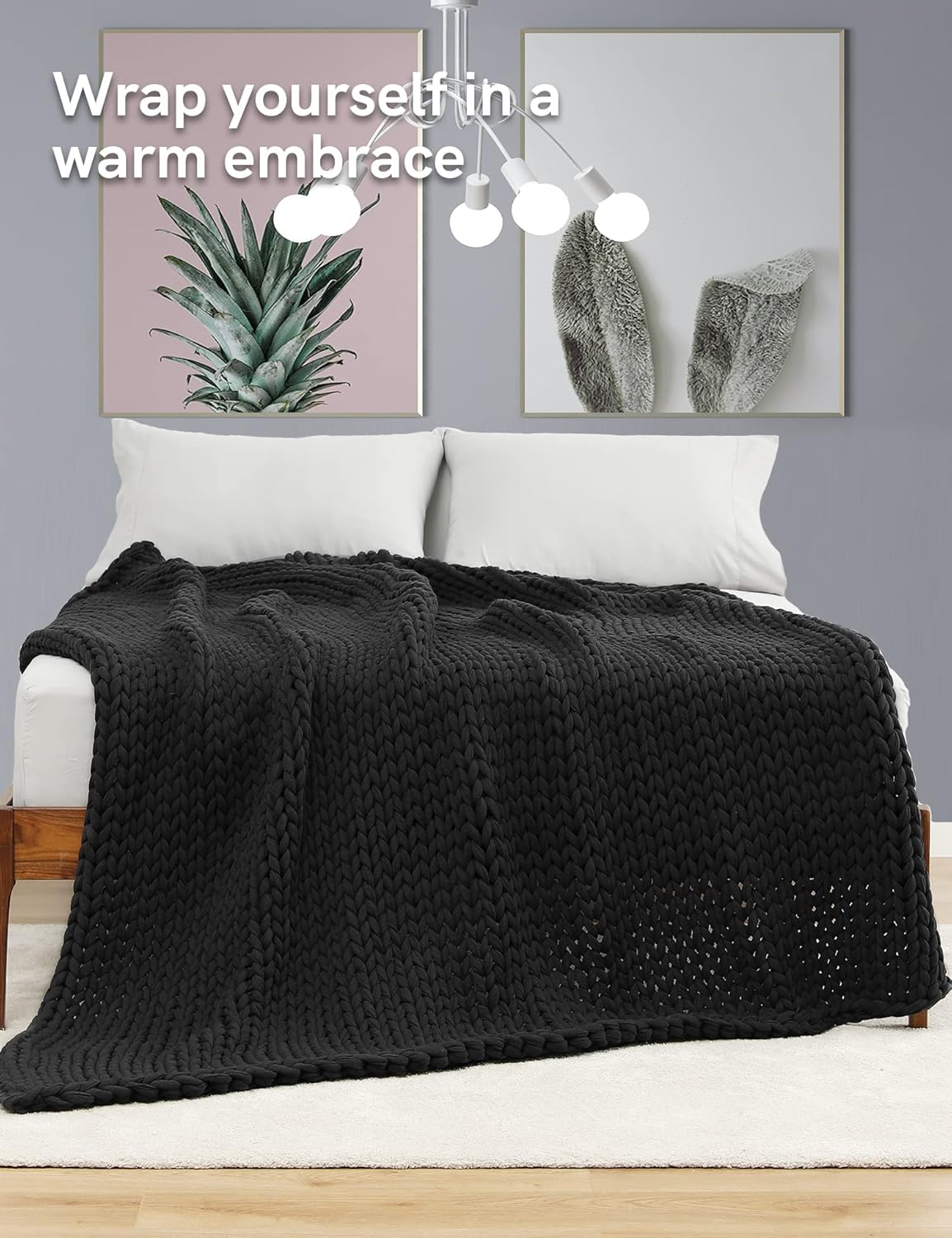 Detalle de YnM 100% Cotton Weighted Blanket – Handmade Chunky Knit, 80x84 Inch, 35 lbs (Dark Grey)