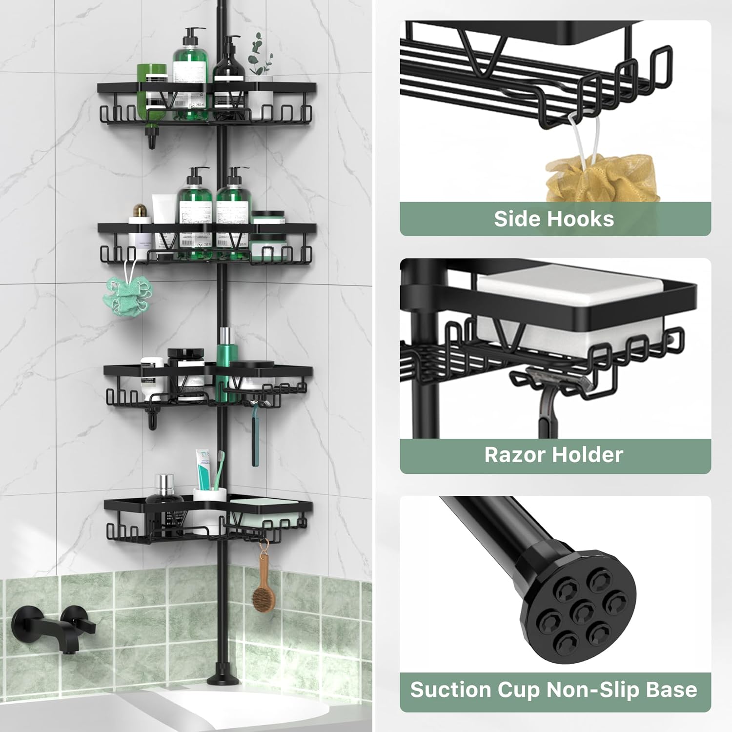 Thumbnail 4 de DAOYA Corner Shower Caddy 4-Tier Tension Pole