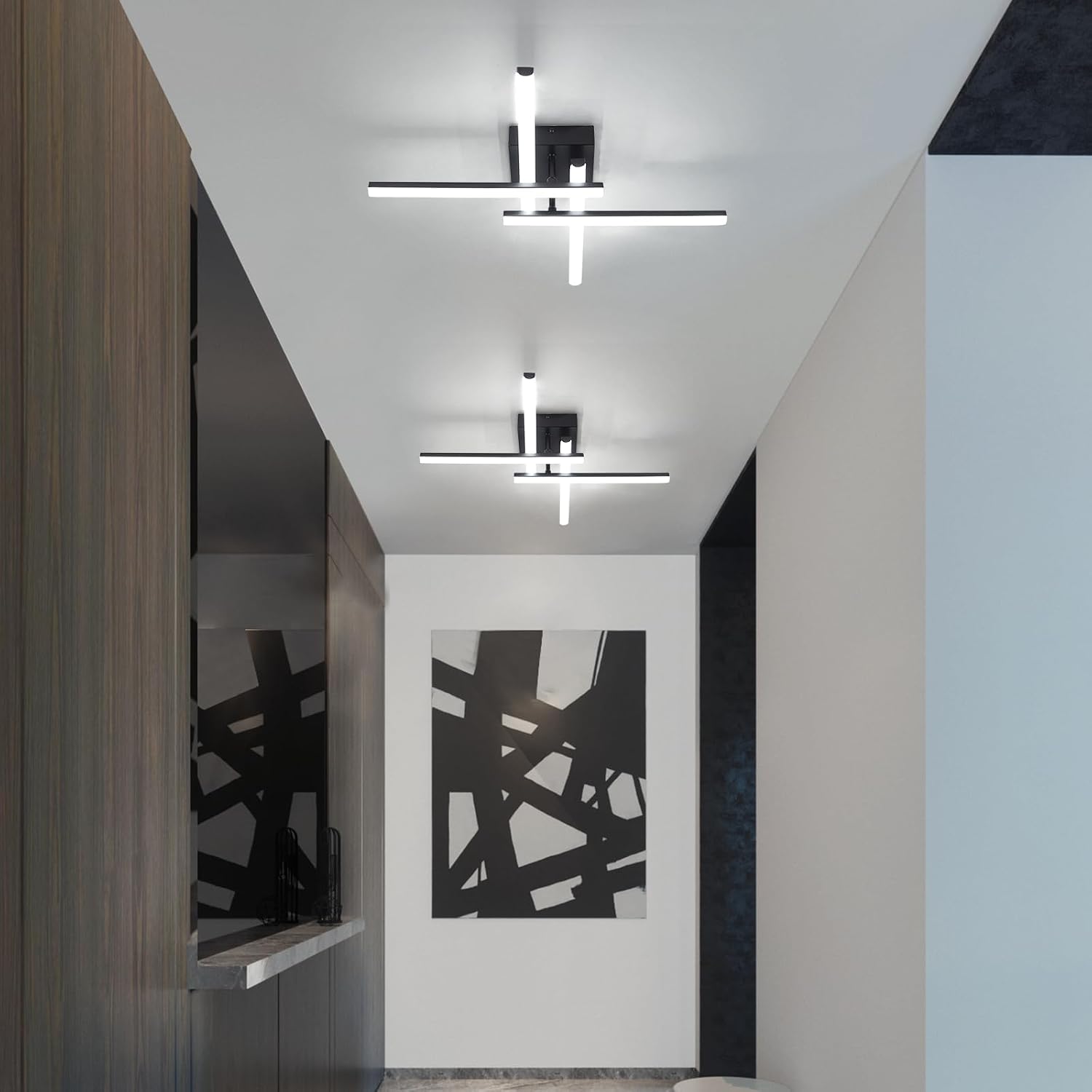 Detalle 1 de EIDISUNY Modern LED Ceiling Light (24W) Black with 4 Built-in LED Boards, 6500K Cool White