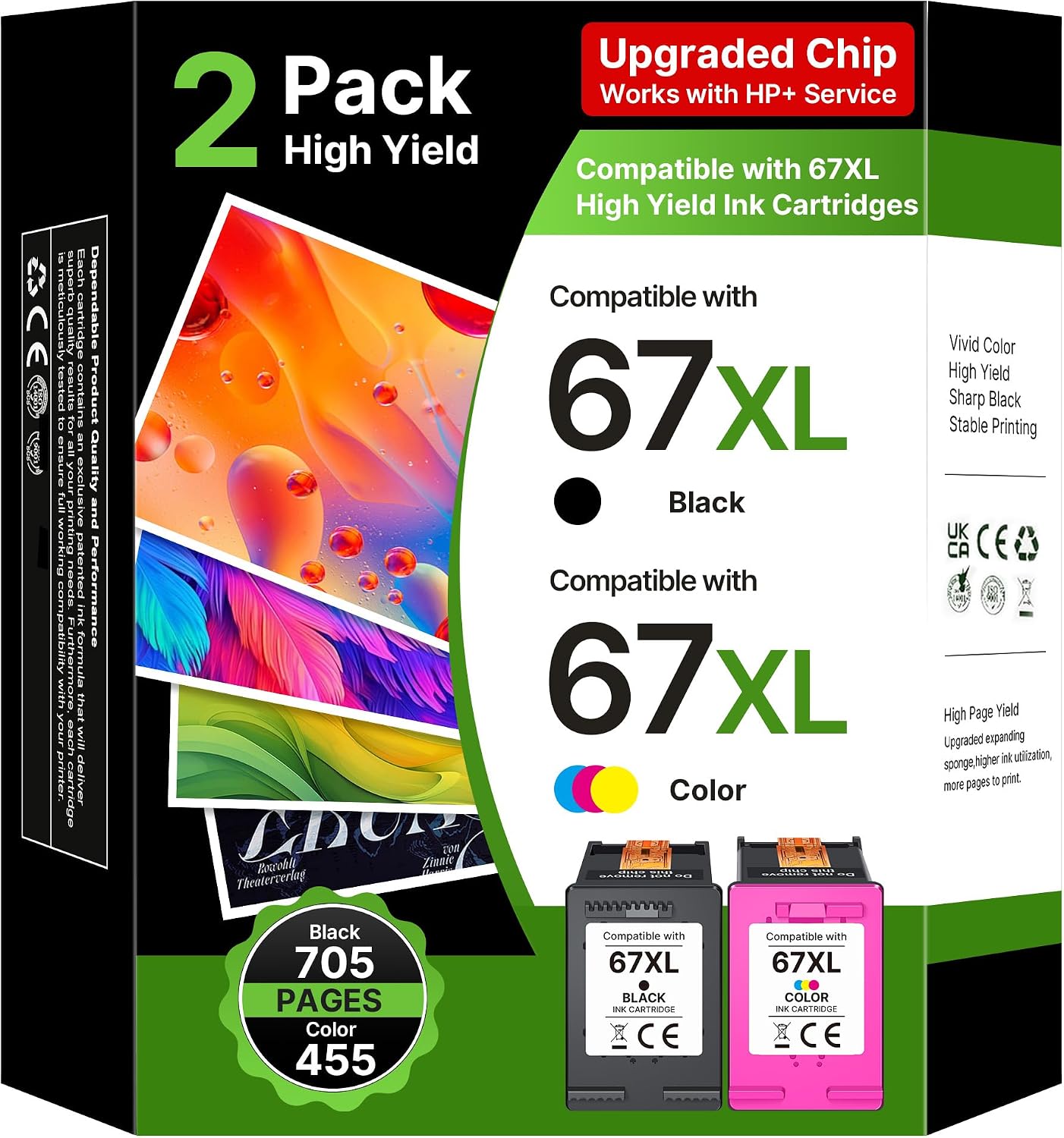 Detalle de TECKKIN 67XL Ink Cartridges, Black and Tri-Colour 2-Pack for HP 67
