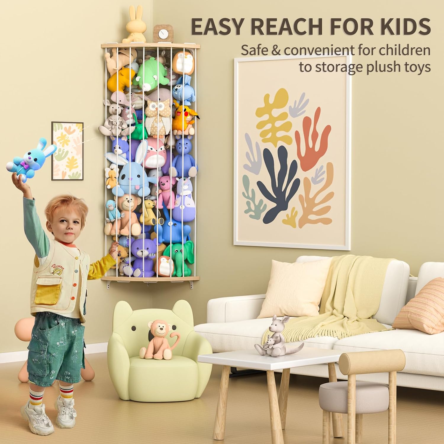 Detalle 2 de Jtksfcl Stuffed Animal Storage Wood Corner Organizer with Adjustable Height