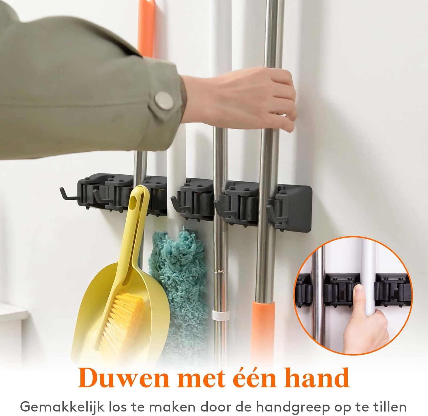 Detalle de Lifewit 22068 dweil- en bezemhouder voor wandmontage, zwart