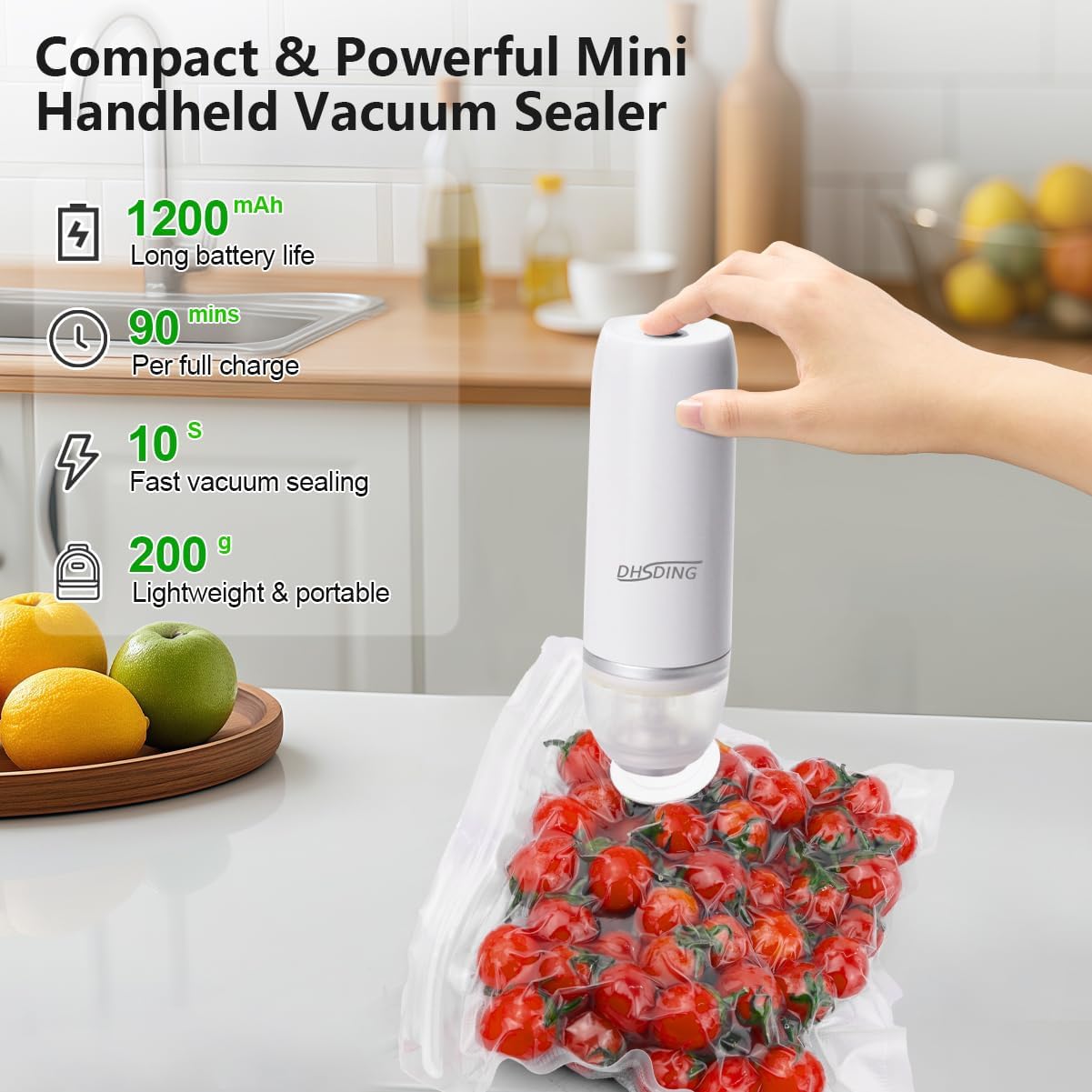 Detalle 2 de DHSDING Handheld Vacuum Sealer – 10 Bags