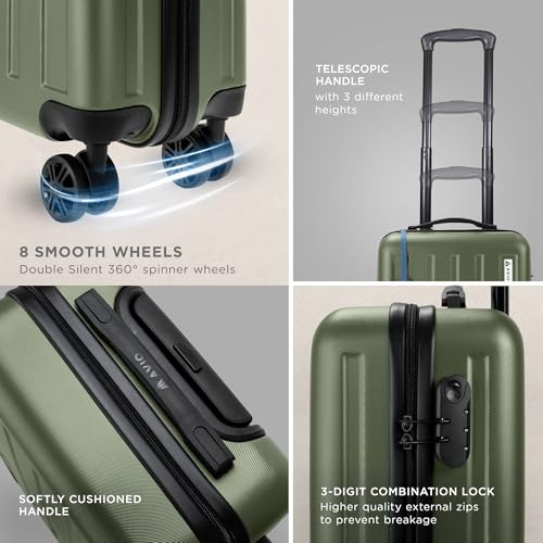 Detalle de AVIO 55cm Cabin Suitcase | Lightweight Four-Wheel Spinner Lock - Dark Green