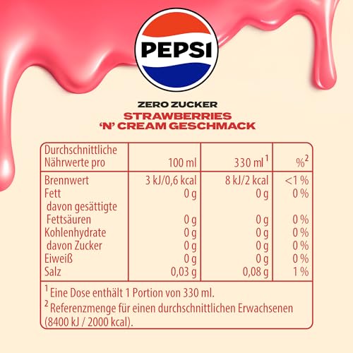 Detalle 2 de Pepsi Zero Zucker Strawberry 'n' Cream in der Dose – 24 x 0,33 l