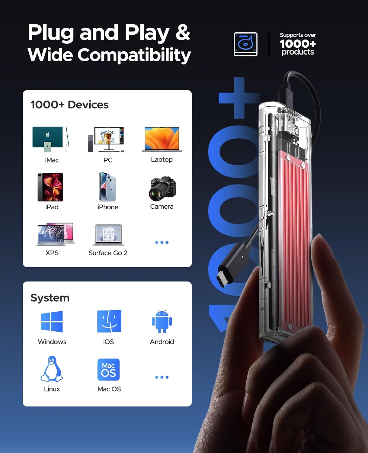 Thumbnail 4 de ORICO TCM2 Custodia esterna NVMe M.2 (USB Type-C) 10Gbps trasparente con supporto UASP e TRIM