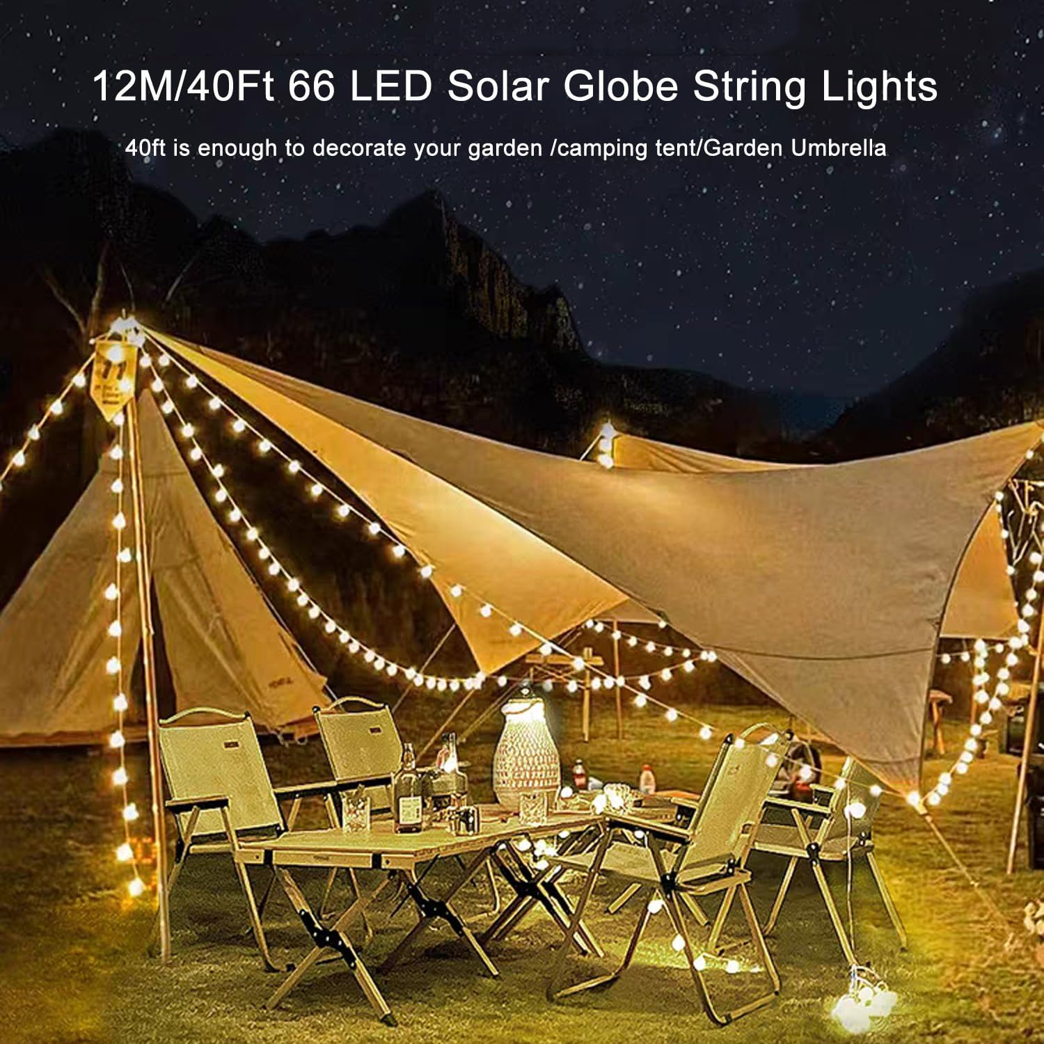 Thumbnail 2 de mafiti Solar Lights Outdoor Garden: 40ft 66 LEDs Crystal Ball String Lights