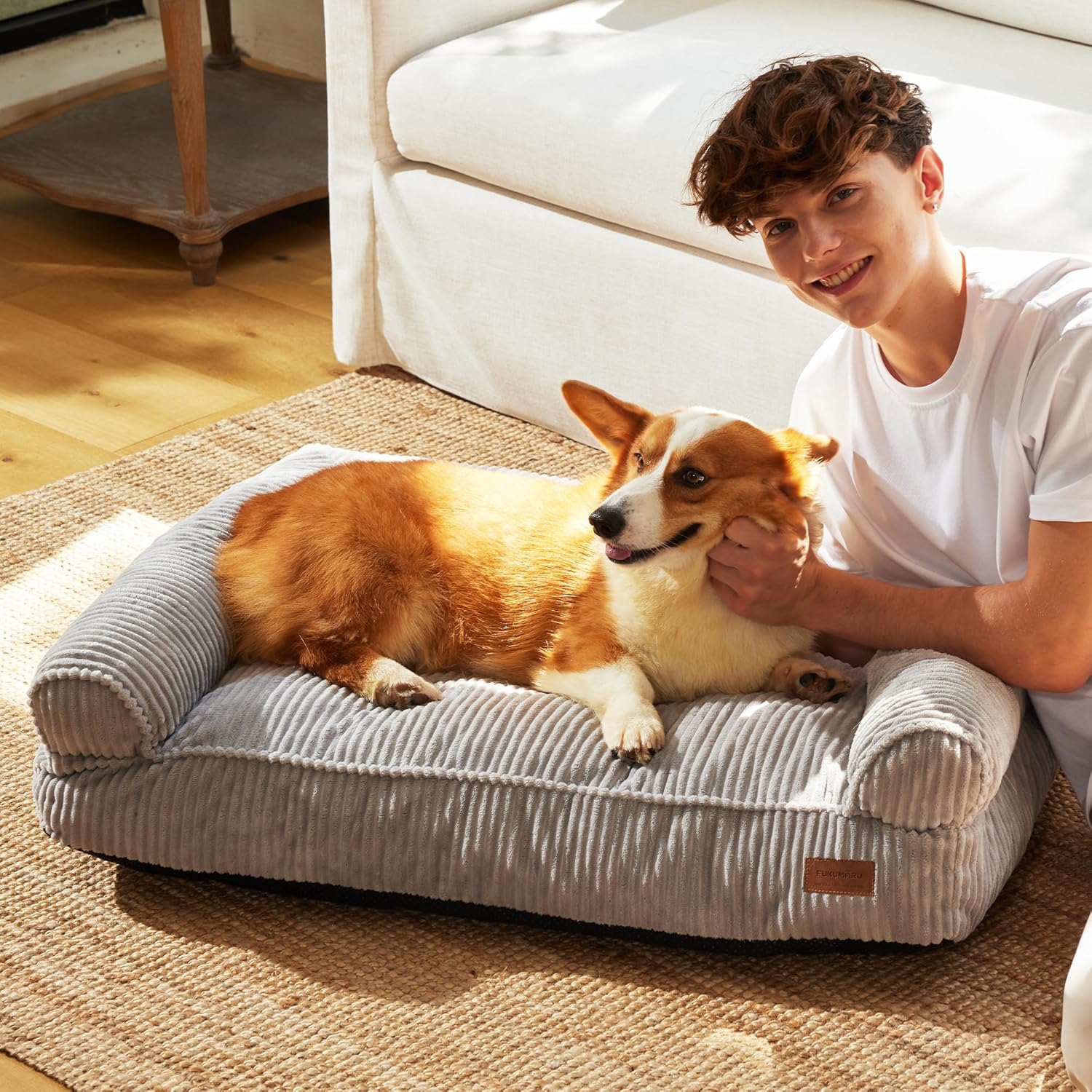 Thumbnail 4 de FUKUMARU Panier Chiens Chats – Canapé-lit 93 cm, grande taille, intérieur memory foam, housse déhoussable et lavable