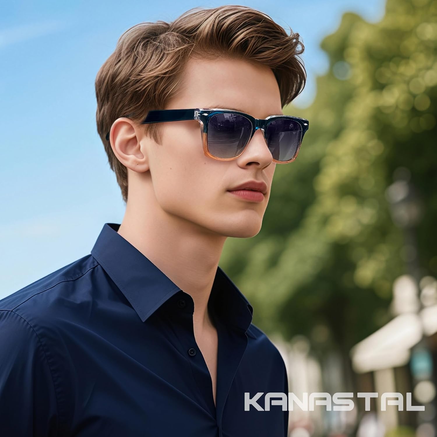 Detalle de KANASTAL Lunettes de soleil unisexes carrées polarisées UV400 monture TR90 et branches acétate