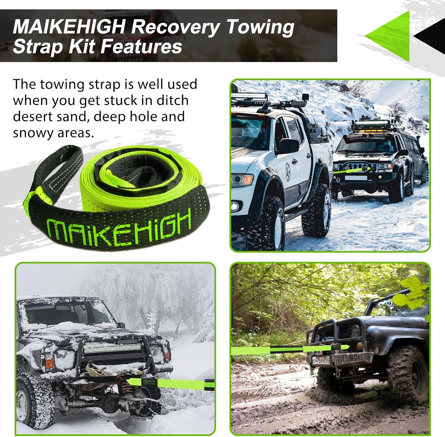 Thumbnail 1 de MAIKEHIGH Abschleppseil 5M x 5cm, 10 Tonnen Tow Rope Kit ⌚