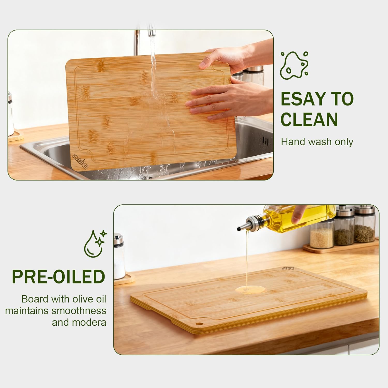 Thumbnail 5 de Azaeahom Bamboo Cutting Boards – 3-Piece Set (Large, Medium, Small)