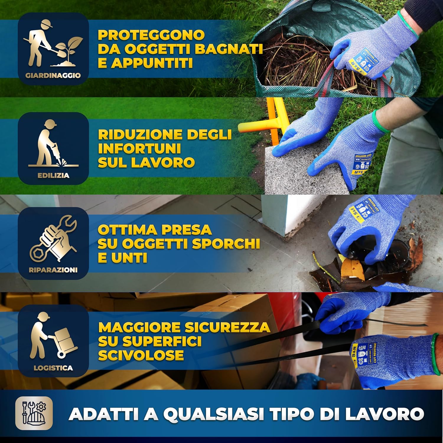 Thumbnail 4 de Guanti Antitaglio S&R: Tungsteno e Nitrile, Taglia 10 (Nivel 5) per Lavoro, Giardinaggio e Cucina