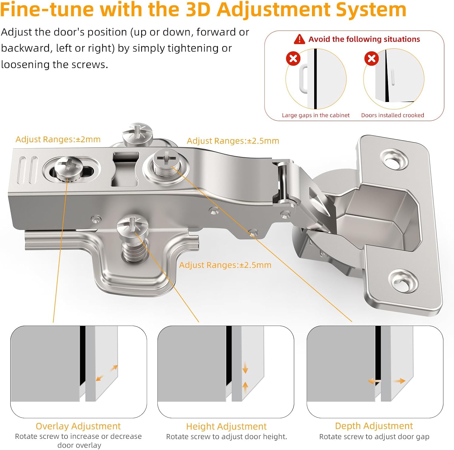 Detalle de Furniware 10 Pack 3D Full Overlay Soft Close Concealed Cabinet Hinge