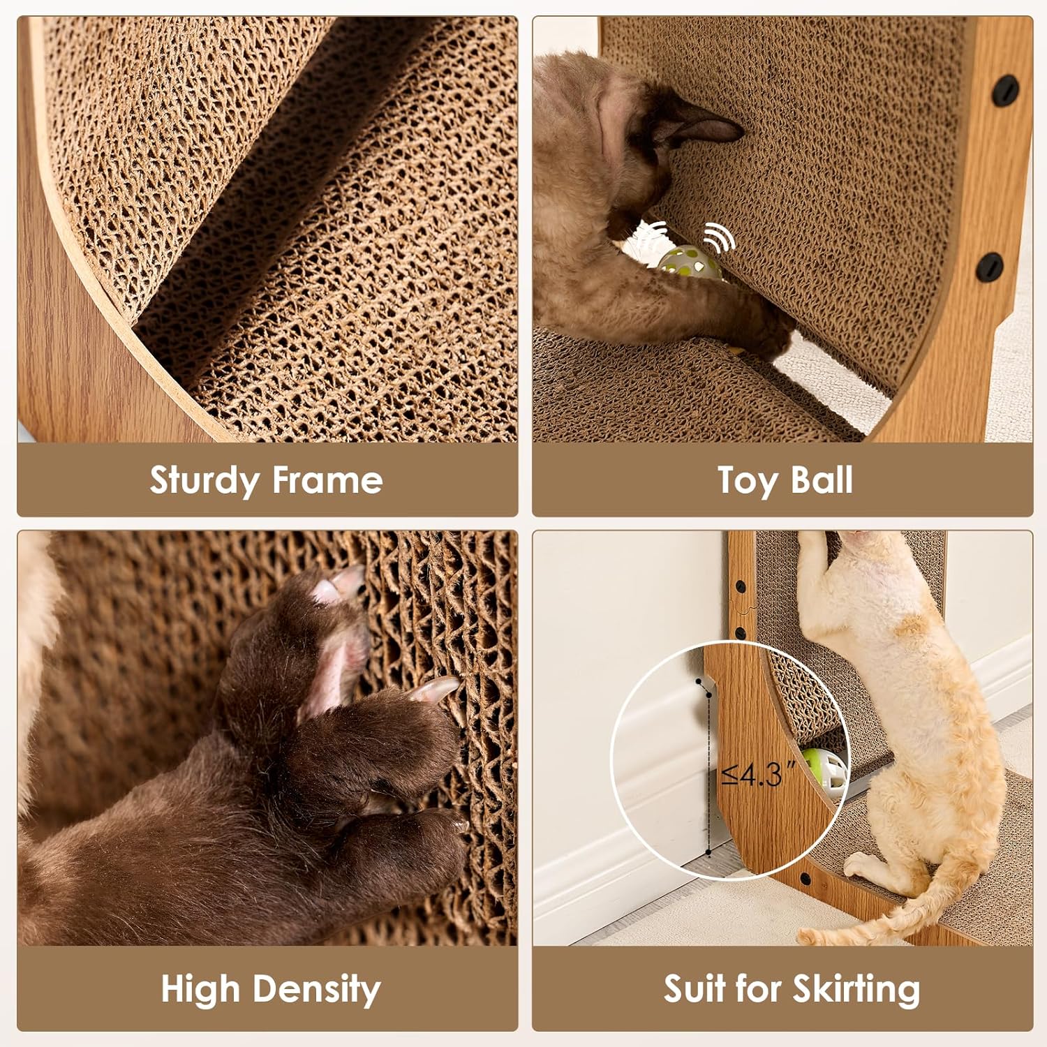 Detalle 2 de EHEYCIGA Griffoir pour Chat en Forme de L – 81 cm, Carton Ondulé et Jouet Ball