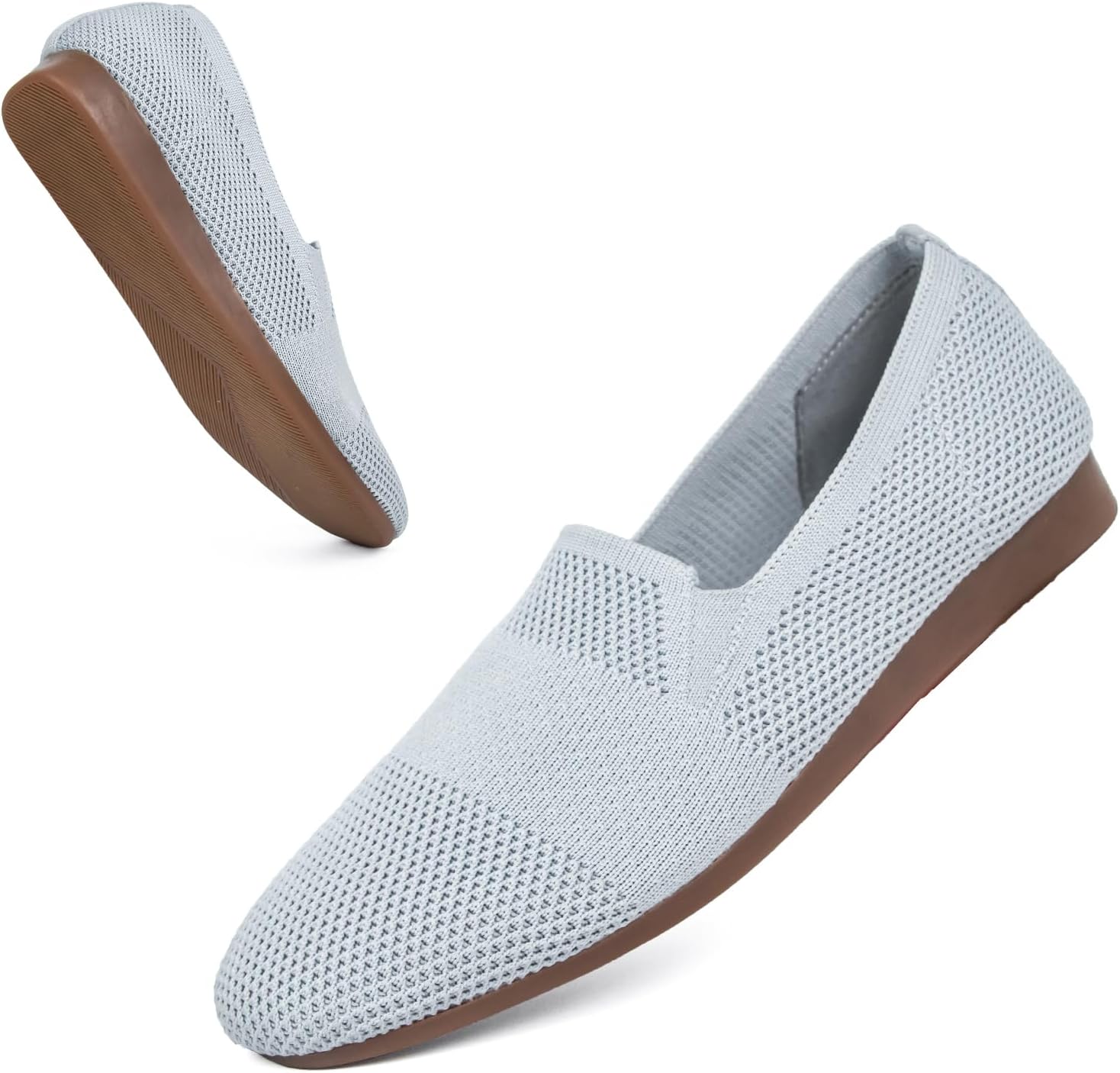 Detalle de Puxowe Damen Ballerina Slip-On Strick – Bequeme flache Schuhe mit runder Zehe