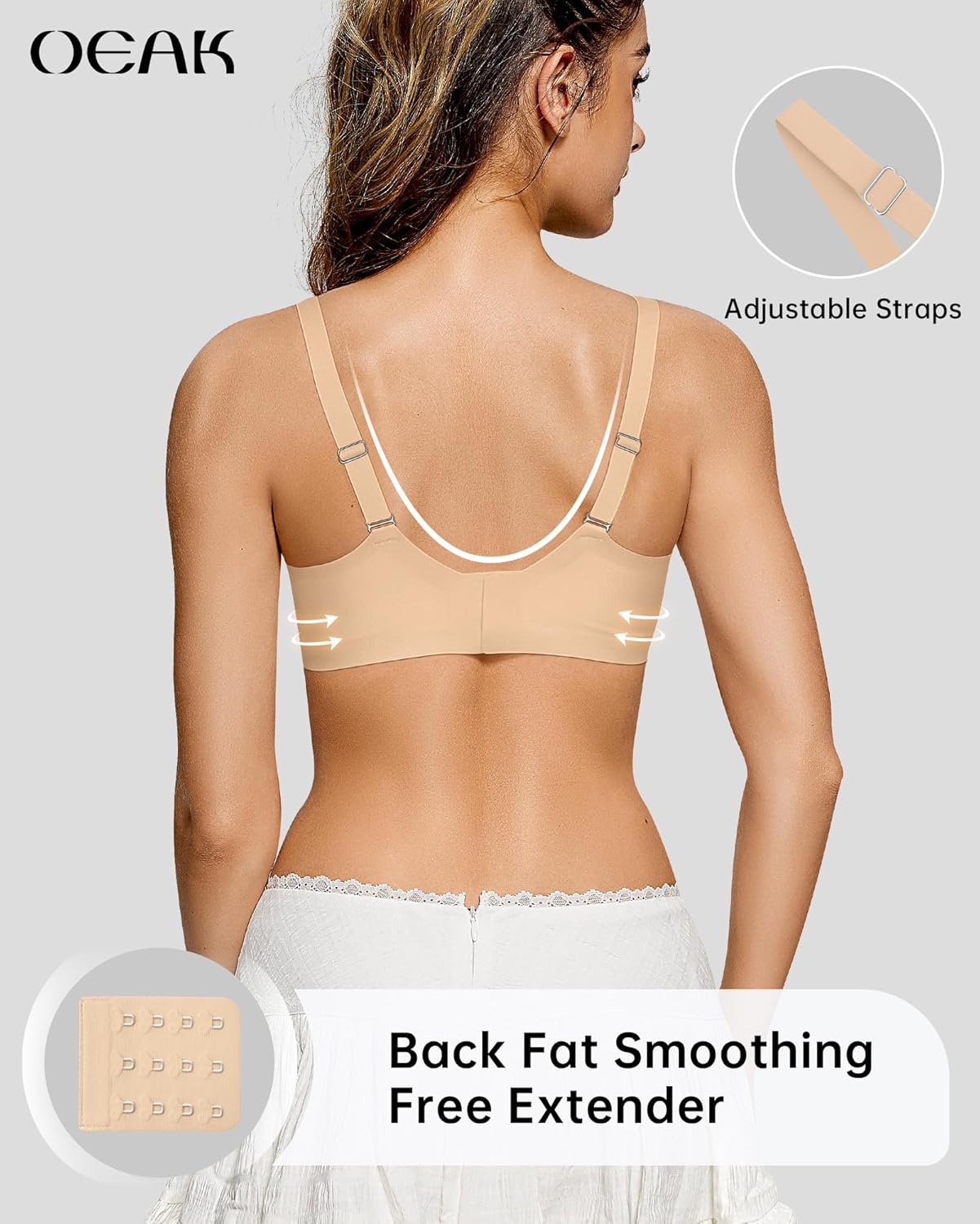 Detalle de OEAK Womens Wireless Push-Up Bralette — Seamless Comfort