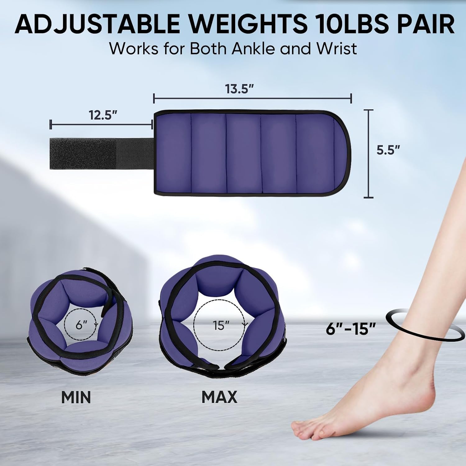 Detalle 2 de APEXUP Adjustable Ankle Weights, 10 lb Pair with Removable 1 lb Modules