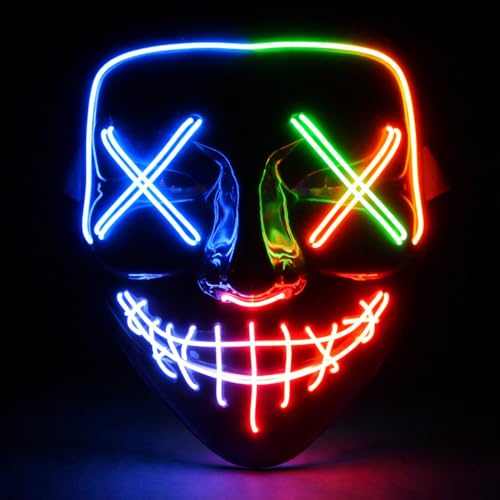 Detalle de TK Gruppe Timo Klingler masque LED bleu inspiré de The Purge, télécommande