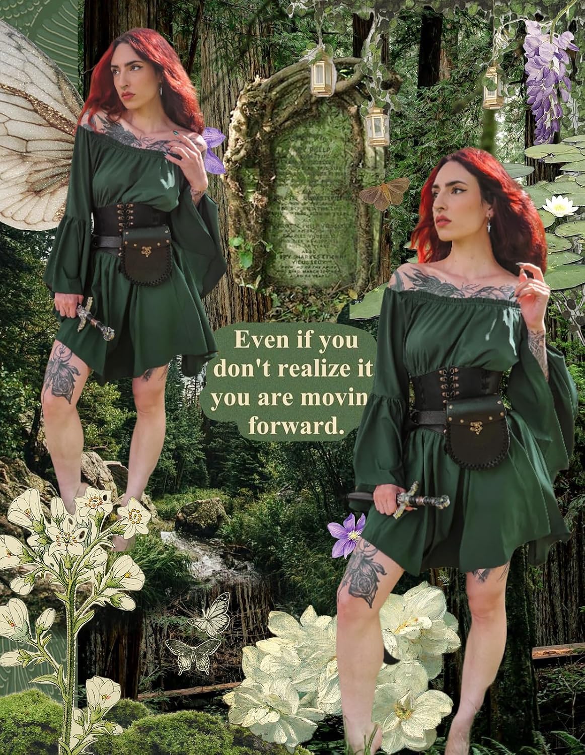 Detalle de Scarlet Darkness Renaissance Costume Dress with Bell Sleeves