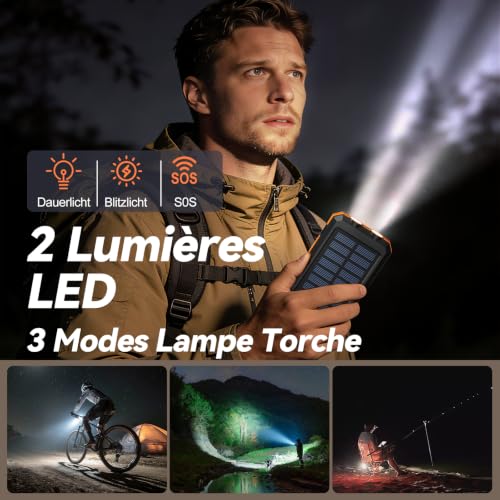 Detalle de Vikeri Batterie Solaire 26800 mAh – Charge rapide et énergie verte pour l'extérieur