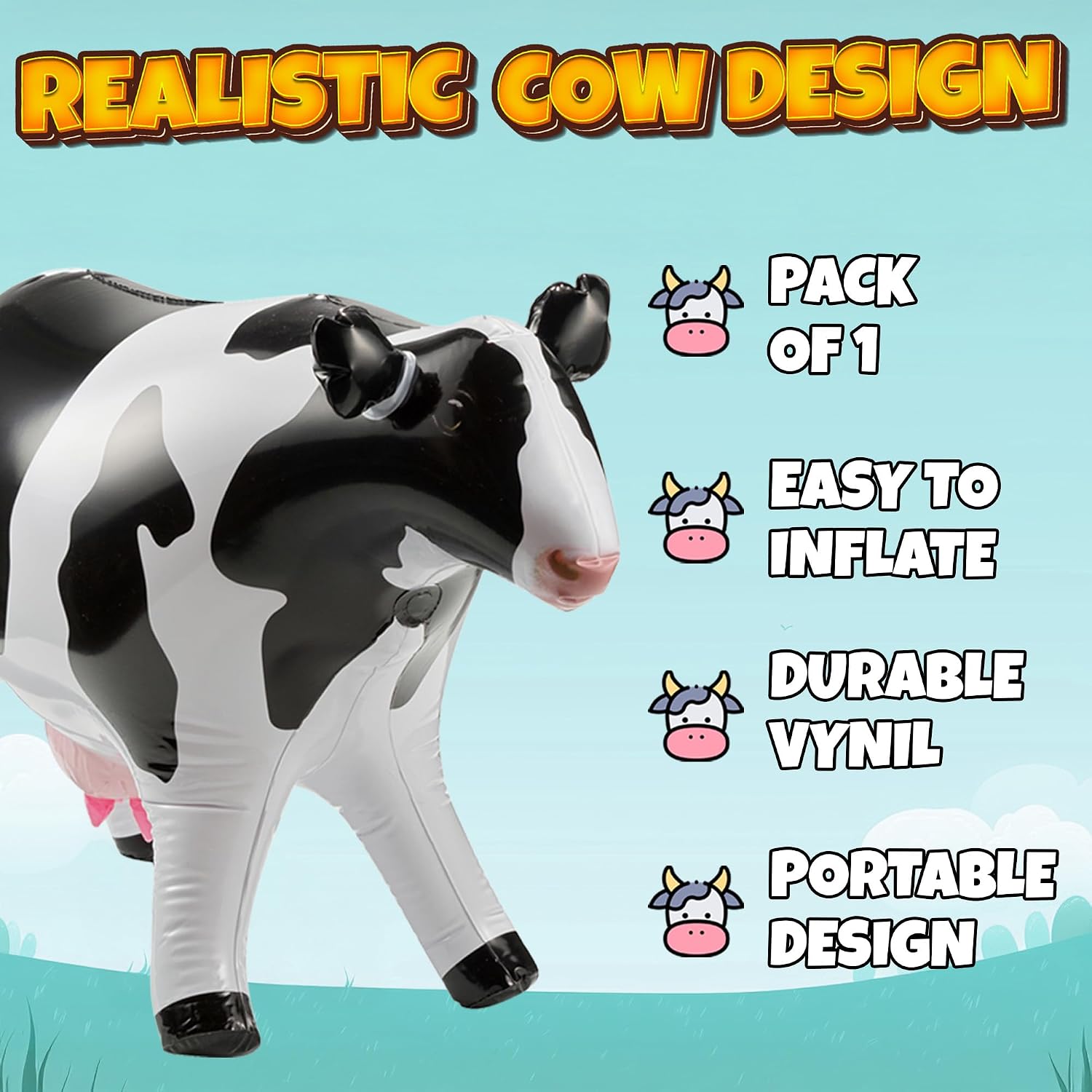 Detalle de KiddieLoot 38-Inch Inflatable Cow Float for Parties and Pool Decor