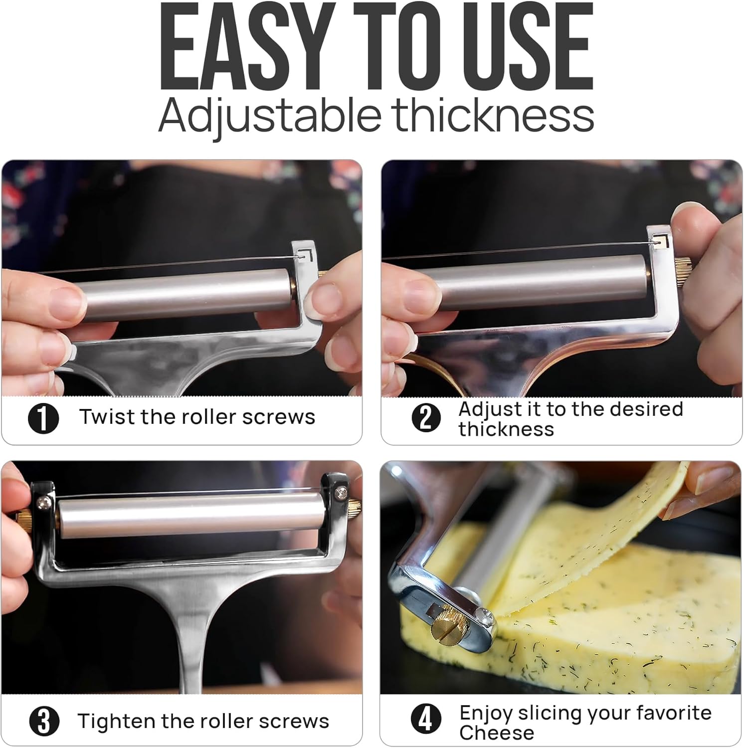 Thumbnail 4 de Zulay Kitchen Stainless Steel Wire Cheese Slicer with Adjustable Thickness and 2 Extra Wires