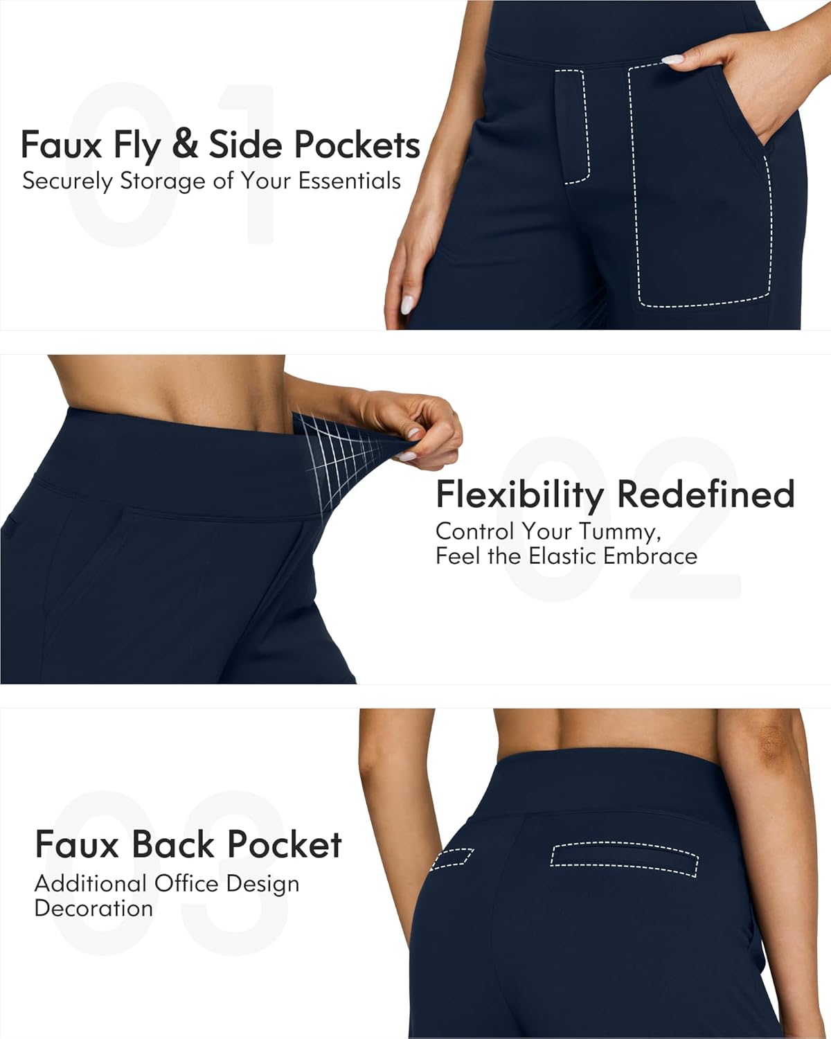 Thumbnail 4 de G4Free Yoga Damenhose mit hoher Taille, 4 Taschen & weitem Bein (Kleiderhose, Business/Office)